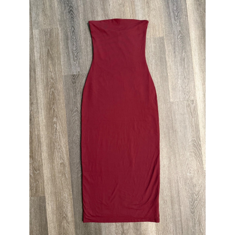Aritzia strapless contour tube dress long burgundy double lined size M - Picture 2 of 10